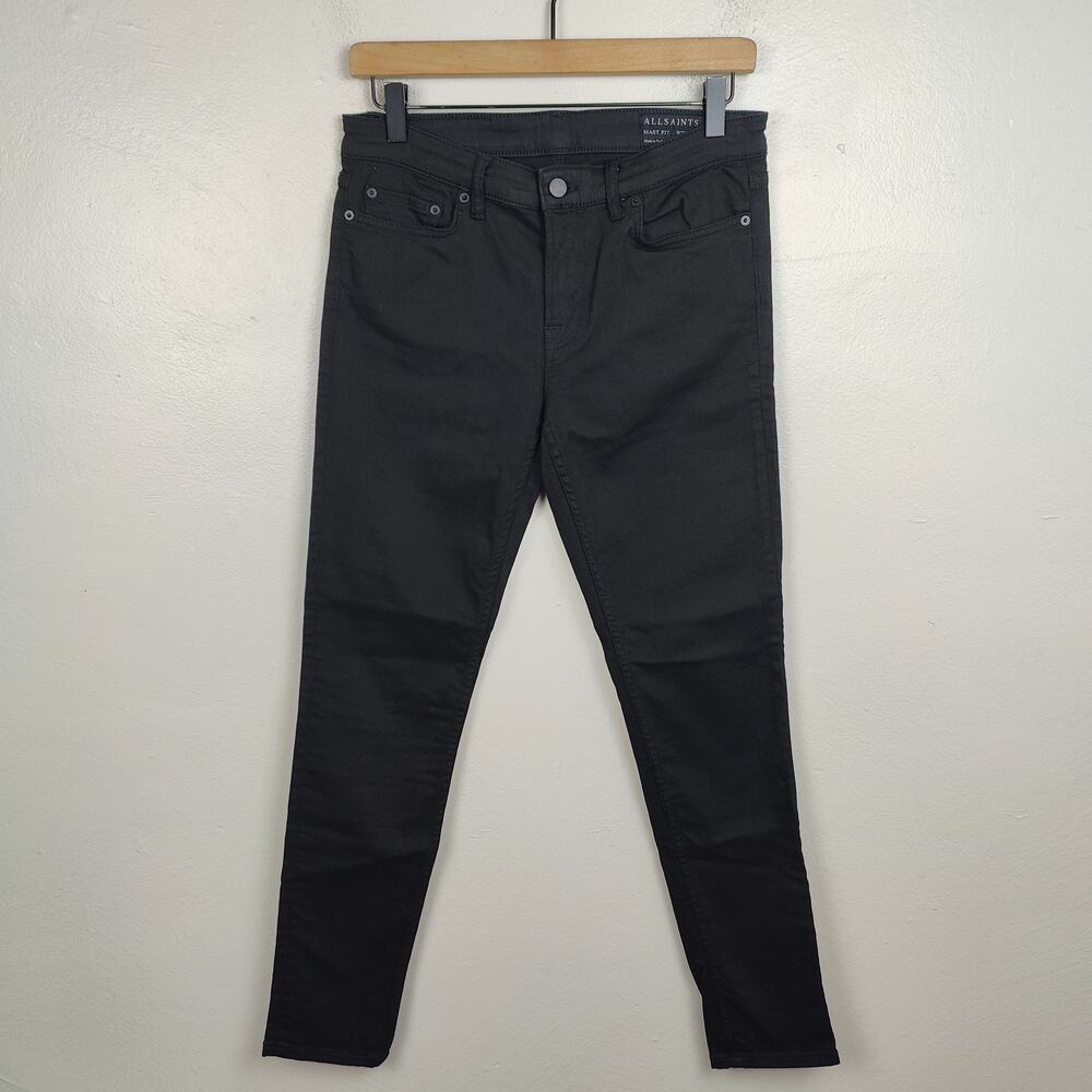 AllSaints Mast Fit Jeans Mens 31 Black Cotton Chinos Straight Minimalist Rock